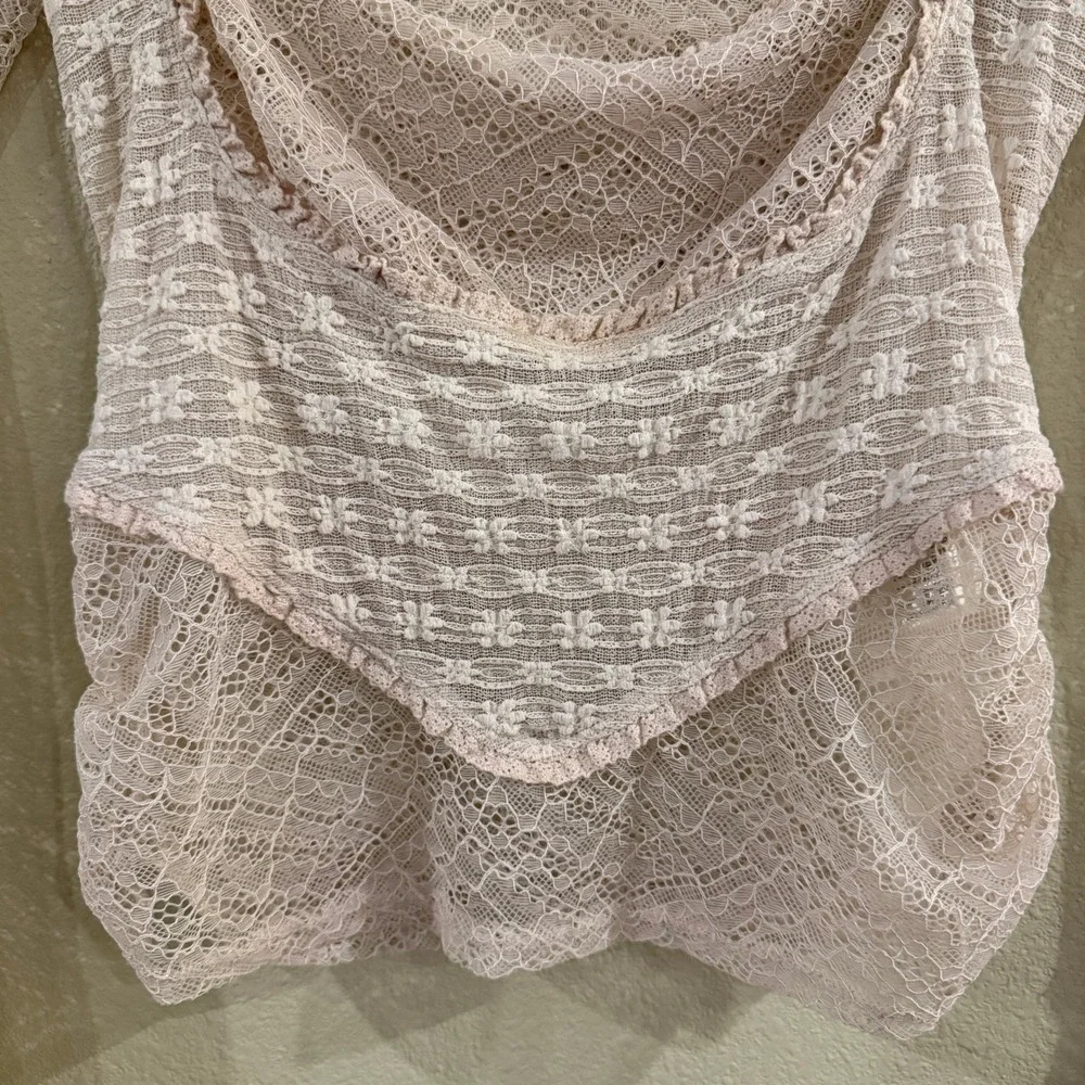 Free People My Party‎ Lace Top Womens XS Cream Long Sleeve Sheer Boho Coquette